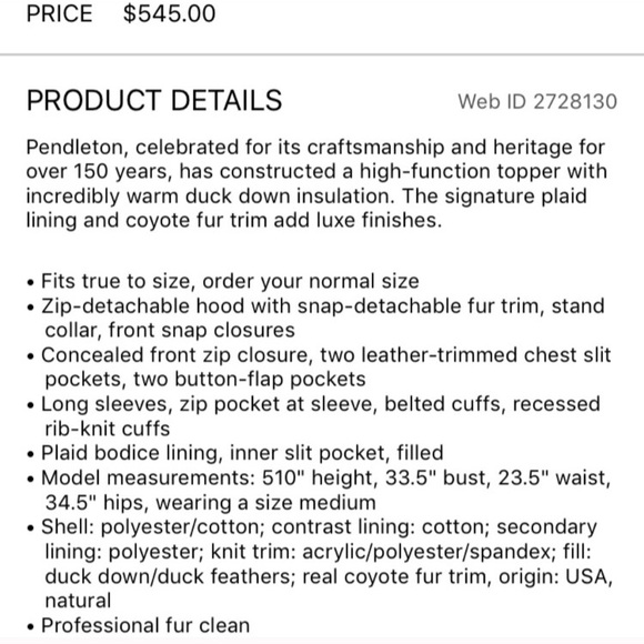 NWT PENDELTON JACKSON FUR TRIM PARKA COAT - Picture 5 of 5